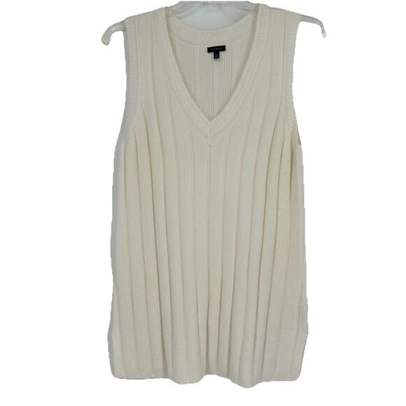 Talbots Tunic Sweater Vest Ivory Cream Ribbed Knit Sleeveless Classic Size M - Picture 2 of 9